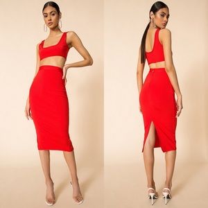 Superdown Akeela Midi Skirt Set Red
